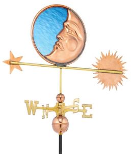 polished copper stained glass moon weathervane