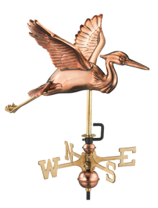 polished copper blue heron garden weathervane with ships within 24 hours logo
