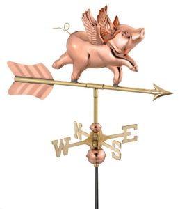 polished copper flying pig garden weathervane