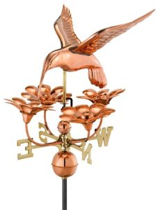 polished copper hummingbird with flowers weathervane