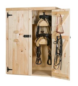 double door cabinet with saddle racks & shelves (open to show interior)