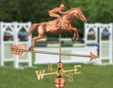 Jumping horse with rider copper weathervane