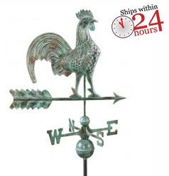25" rooster weathervane - blue verde copper (501v1) with 24 hour ship logo