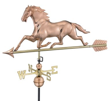 polished copper horse weathervane with arrow