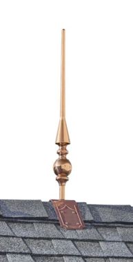 28" Aragon Polished Copper Finial with Decorative Roof Mount (755T)