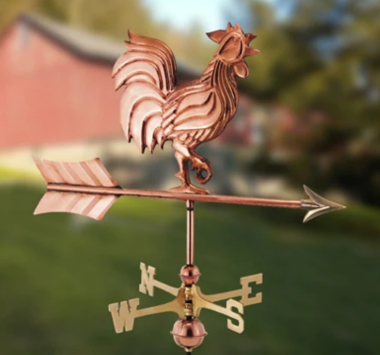 polished copper rooster garden weathervane with ships within 24 hours logo