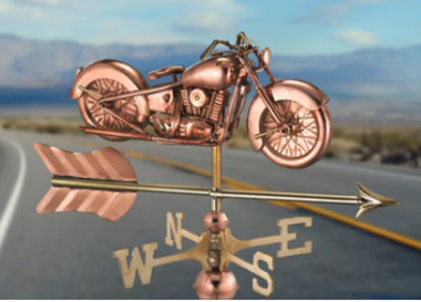 polished copper motorcycle garden weathervane with arrow