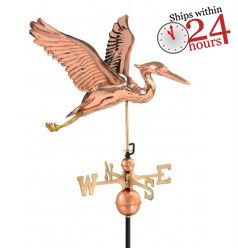 polished copper blue heron weathervane with ships within 24 hours logo