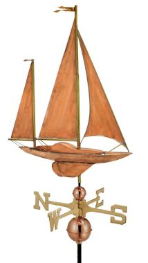 polished copper large sailboat weathervane