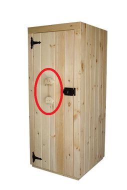 extra rope & halter hook circled in red on a wood door