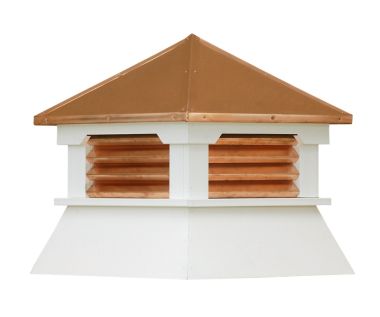 copper shed cupola with wrapped louvers